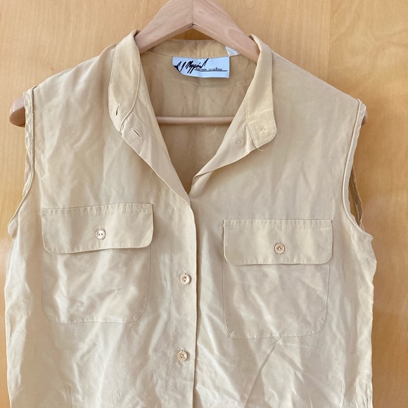 100% silk Peter Nygard sleeveless shirt in pale yellow (pre-owned) - Picture 5 of 5